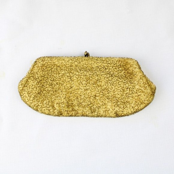 Vintage Walborg Beaded Purse Gold Art Deco Kiss Clasp Evening Bag Japan PU39 - Picture 4 of 9